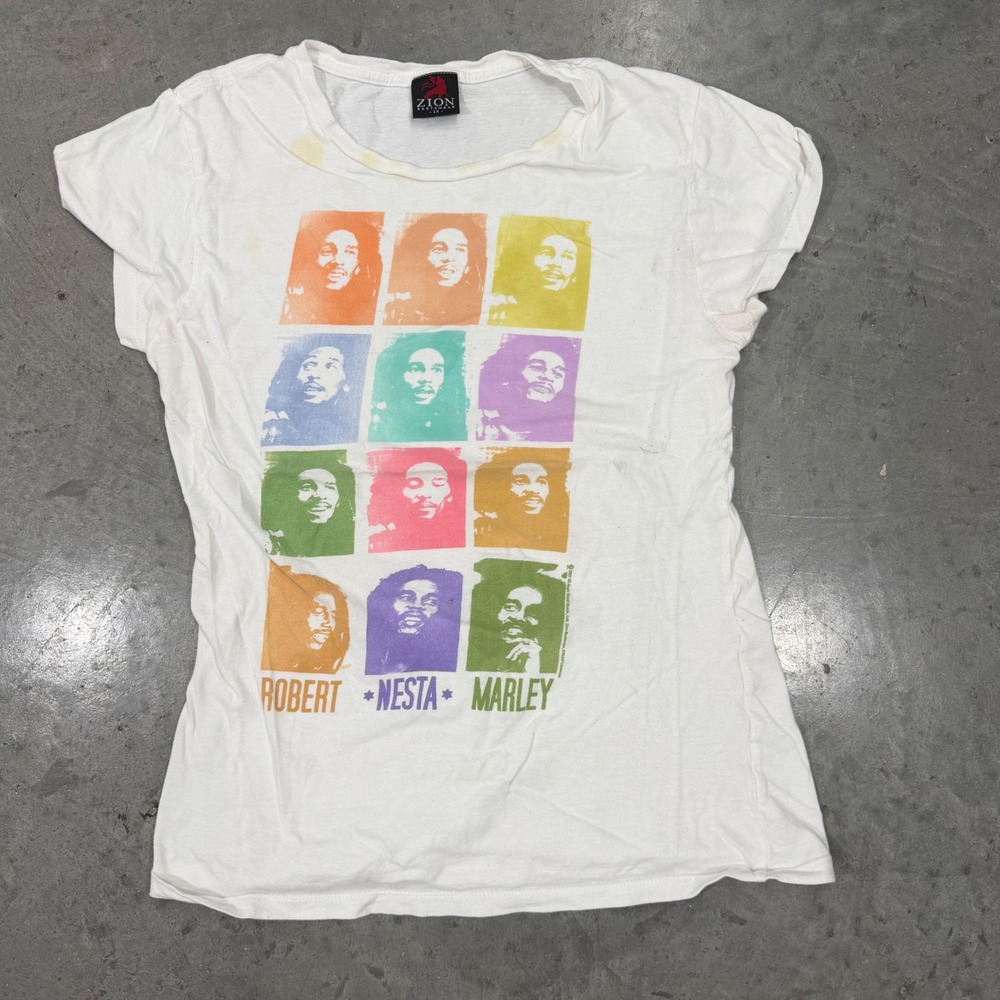 Zion Rootswear Bob Marley Pop Art Graphic Tee White Size 1X Fair Condition